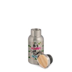 Bouteille isotherme en inox avec couvercle en bambou 400 ml PrintFabrik Grossiste en matériel de sublimation