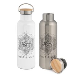 Bouteille isotherme en inox avec couvercle en bambou 750 ml