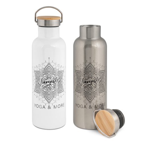 Bouteille isotherme en inox avec couvercle en bambou 750 ml
